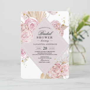 Invitation Elégante aquarelle rose et violet cadre floral