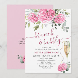 Invitation Elégante aquarelle rose FÊTE DES MARIÉES Hydrangea