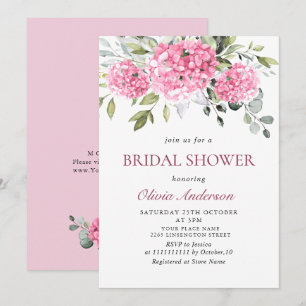Invitation Elégante aquarelle rose FÊTE DES MARIÉES Hydrangea