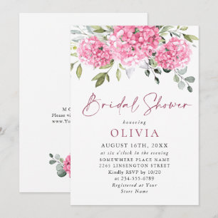 Invitation Elégante aquarelle rose FÊTE DES MARIÉES Hydrangea