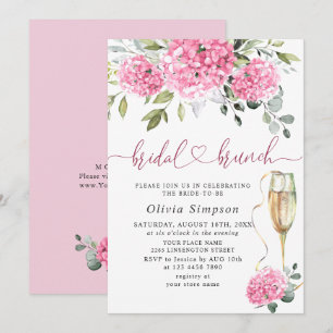Invitation Elégante aquarelle rose FÊTE DES MARIÉES Hydrangea