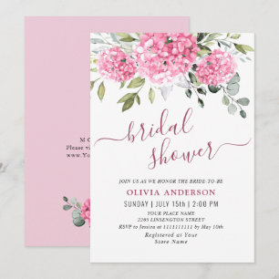 Invitation Elégante aquarelle rose FÊTE DES MARIÉES Hydrangea