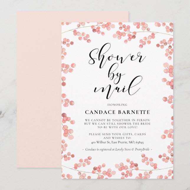 Invitation Elégante aquarelle rose floral Douche par courrier (Devant / Derrière)