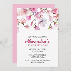 Invitation Elégante aquarelle rose florale 34e anniversaire