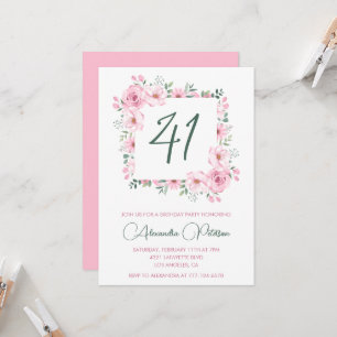 Invitation Elégante aquarelle rose florale 41e anniversaire