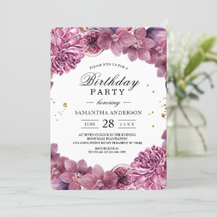 Invitation Elégante aquarelle rose & violet Orchidées & Figue