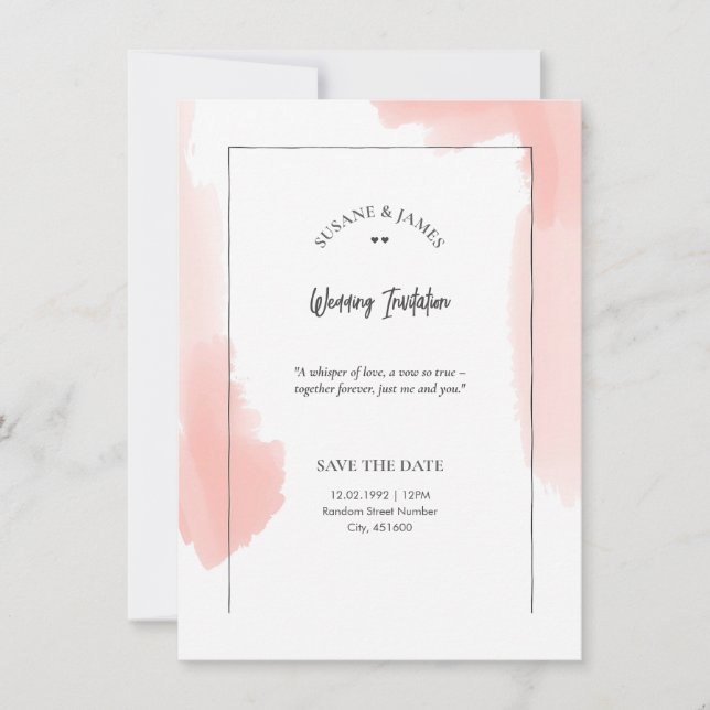 Invitation Elégante aquarelle rouge minimaliste Mariage (Devant)