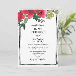 Invitation Elégante aquarelle Rouge Rose Floral Mariage