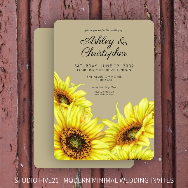 Invitation Élégante aquarelle Sunflower Mariage kaki (Créateur téléchargé)