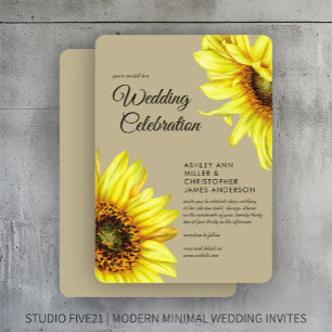 Invitation Élégante aquarelle Sunflower Mariage kaki