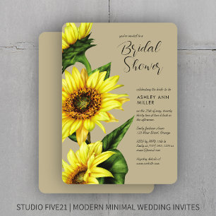 Invitation Élégante aquarelle Sunflower Wedding shower kaki