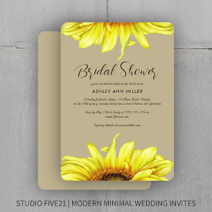 Invitation Élégante aquarelle Sunflower Wedding shower kaki
