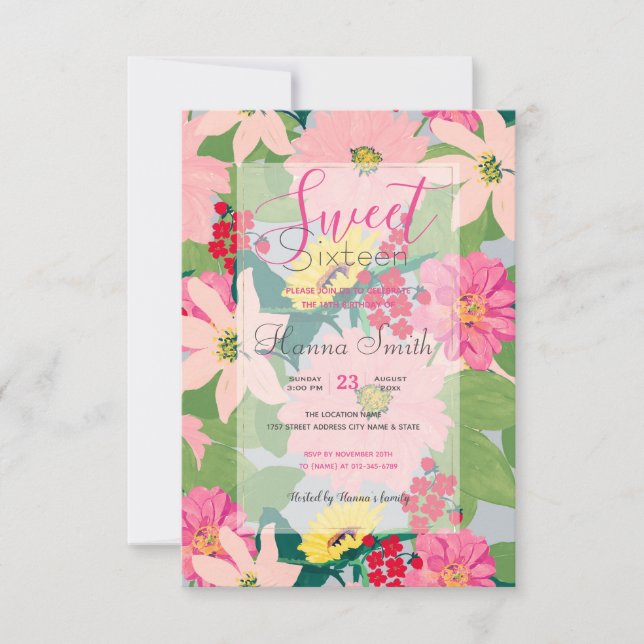 Invitation Elégante aquarelle tournesol Blush Floral Grey (Devant)