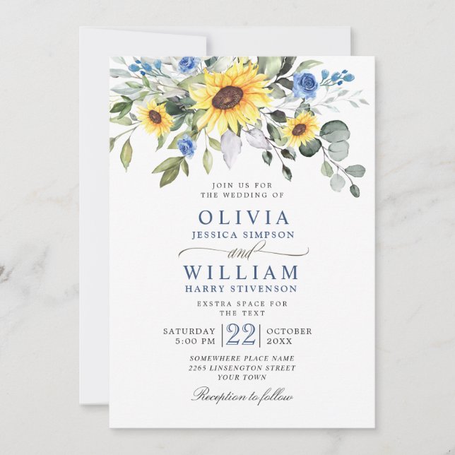 Invitation Elégante aquarelle tournesol Eucalyptus Mariage (Devant)