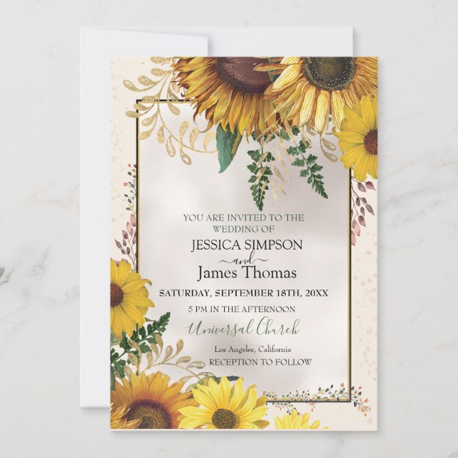 Invitation Elégante aquarelle tournesols (Devant)