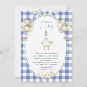 Invitation Elégante aquarelle Un 2 Anniversaire oie bête B
