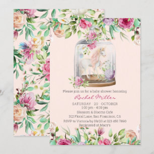 Invitation Elégante aquarelle Unicorn Chic Baby shower floral