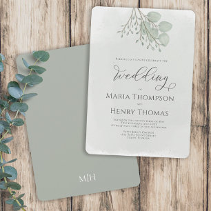 Invitation Elégante aquarelle Vert Eucalyptus Feuille Foliage
