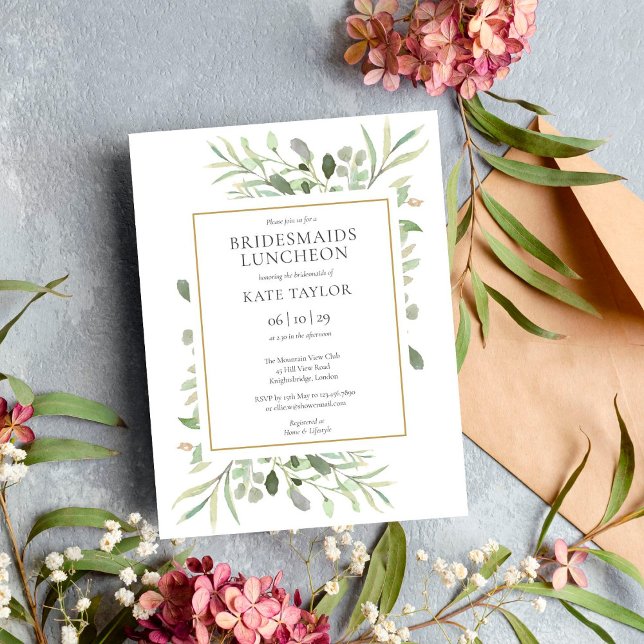 Invitation Elégante aquarelle verte Bridesmaids déjeuner (Créateur téléchargé)