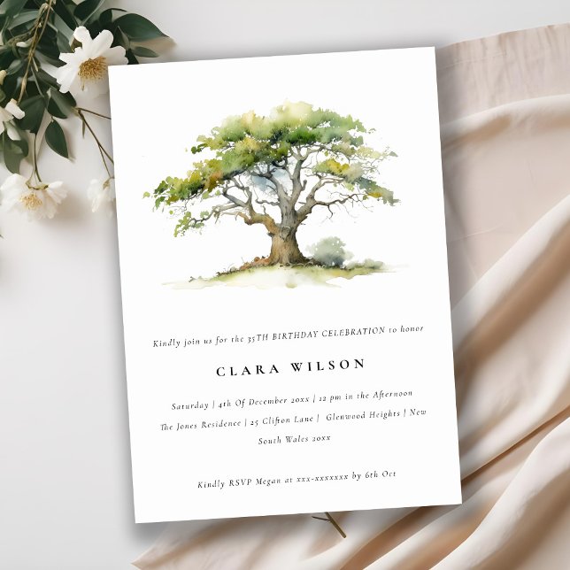 Invitation Elégante aquarelle verte Chêne Arbre Anniversaire (Créateur téléchargé)