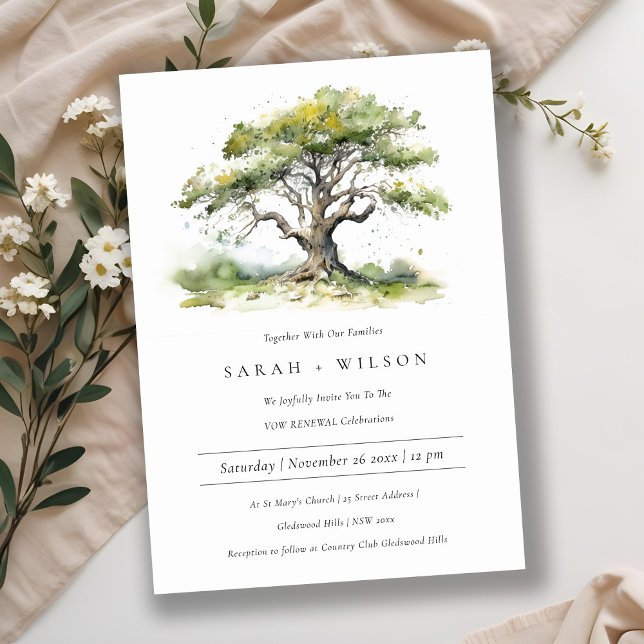 Invitation Elégante aquarelle verte Chêne Arbre Vow Renouvell (Créateur téléchargé)