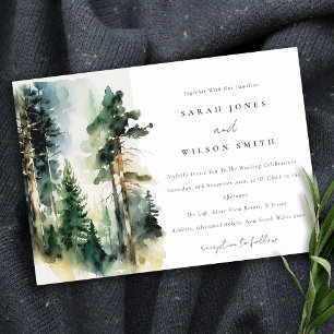 Invitation Elégante aquarelle verte Mariage forestier