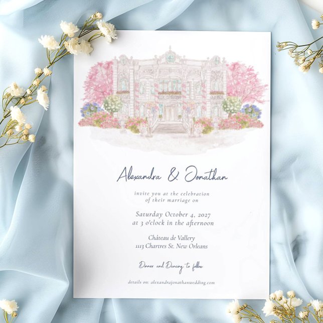 Invitation Elégante aquarelle Villa Mariage (Créateur téléchargé)