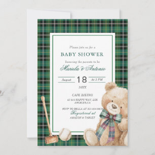 Invitation Elégante aquarelle Vintage plaid ours en peluche B