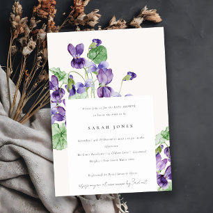 Invitation Elégante aquarelle violet Baby shower floral