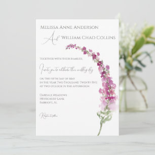Invitation Elégante aquarelle violet Delphinium Floral