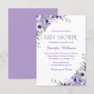 Invitation élégante aquarelle violet fleurs fille baby shower