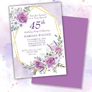 Invitation Elégante aquarelle violet floral 45e anniversaire