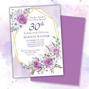 Invitation Elégante aquarelle violet florale 30e anniversaire