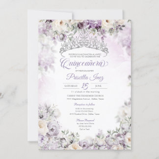 Invitation Elégante aquarelle violette claire Quinceañera
