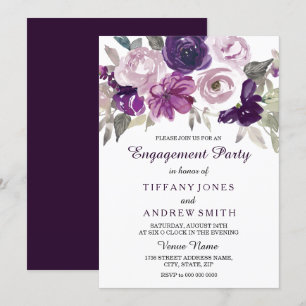 Invitation Elégante Aquarelle violette Fleur d'engagement