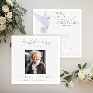 Invitation Elégante aquarelle White Dove Celebration of Life