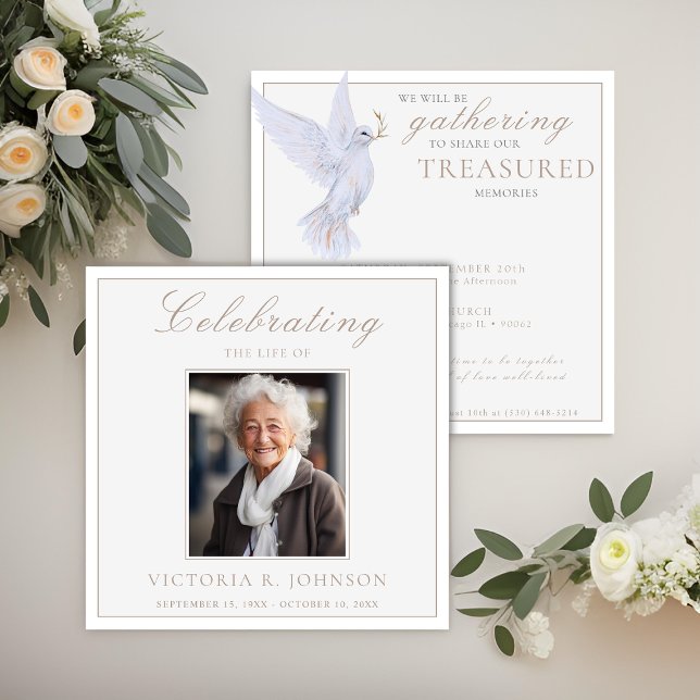 Invitation Elégante aquarelle White Dove Celebration of Life (Créateur téléchargé)