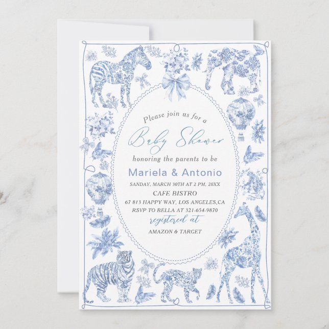 Invitation Elégante aquarelleToile Safari Chinoiserie Baby S (Devant)