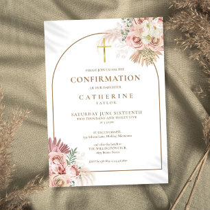 Invitation Élégante Arche en Or Herbe de Pampa Fleurale Confi