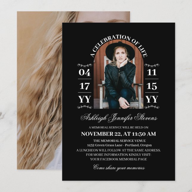 Invitation Élégante Arche Noire Photo Une célébration de la v (Devant / Derrière)