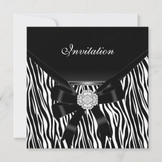 Invitation Élégante Argent Noir Blanc Jewel Zèbre