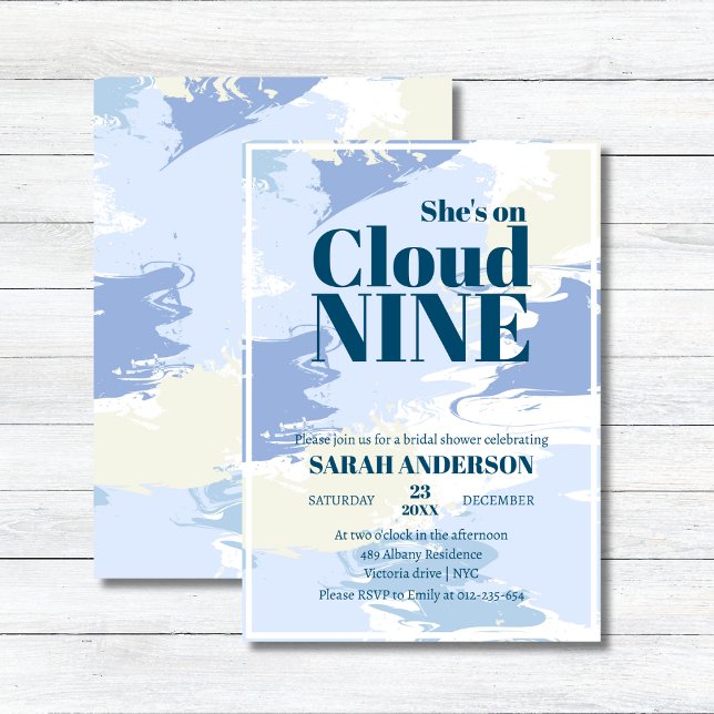 Invitation Elégante Artsy Blue Cloud Neuf Fêtes des mariées (Créateur téléchargé)