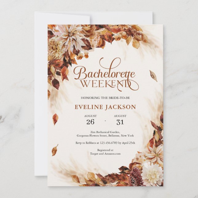 Invitation Élégante automne et automne floral de cuivre Bache (Devant)