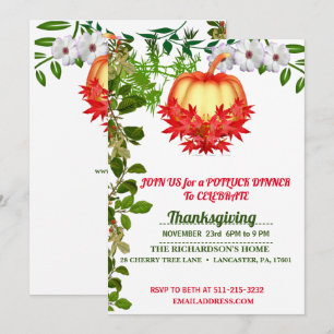 Invitation Élégante Automne Feuilles Citrouille Thanksgiving 