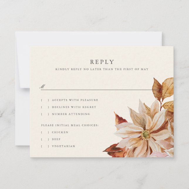 Invitation Elégante Automne Floral Wedding RSVP Reply Card (Devant)