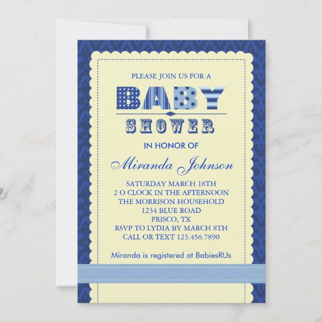 Invitation Élégante Baby Boy Shower (Devant)