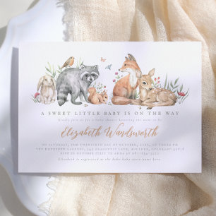 Invitation Élégante Baby Shower Animaux de la Forêt de Bois