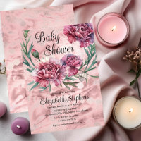 Élégante Baby Shower aux Œillets Rose en Aquarelle