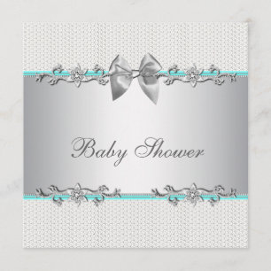 Invitation Élégante Baby Shower Bleu sarcelle et Gris