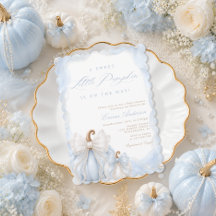 Élégante Baby Shower Citrouille Bleue Automne